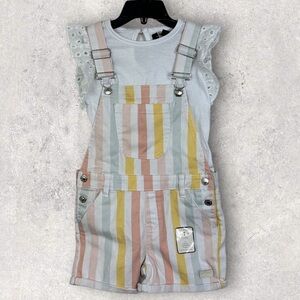 7 For All Mankind Toddler Striped Overalls T-Shirt Size 4T Multicolour Rainbow 4